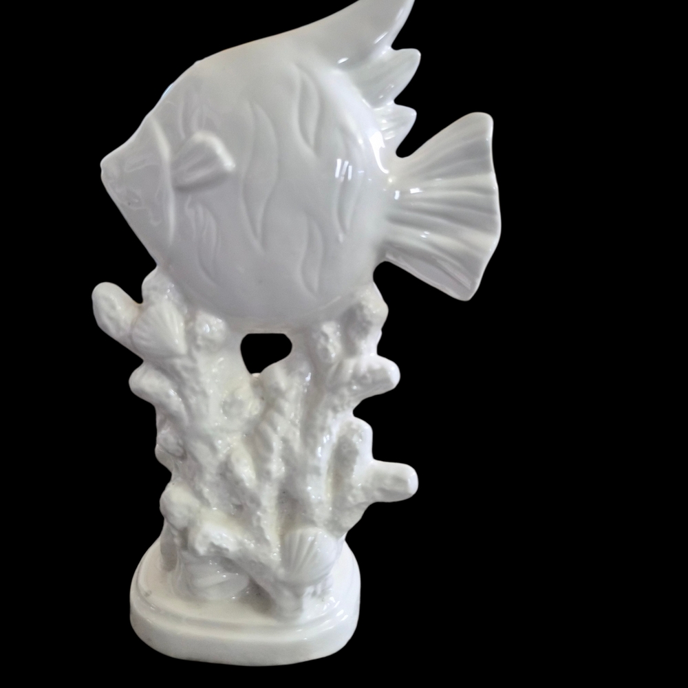 Urban Trends Porcelain Angelfish Sculpture on Coral Pedestal Gloss Finish